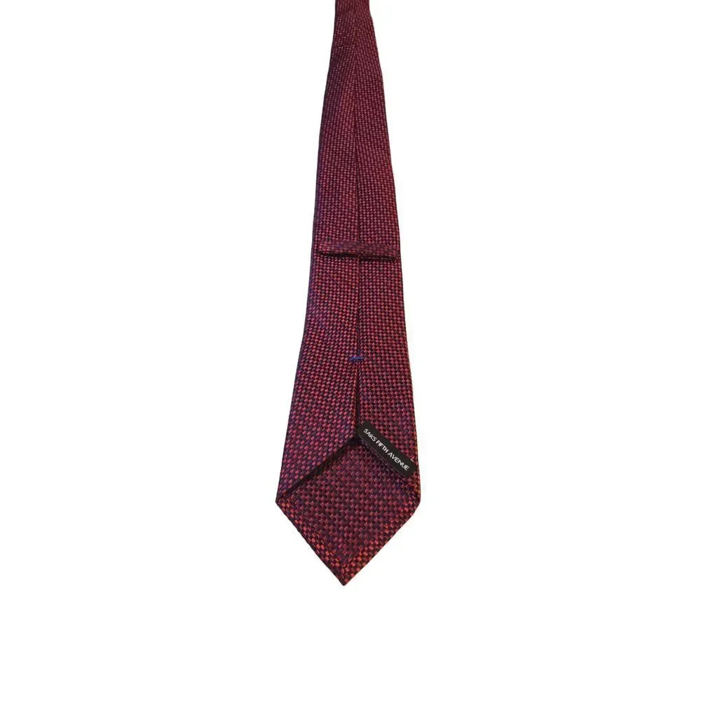 Saks‎ Fifth Avenue Neck Tie Duo Blue & Red Checker and Blue Solid 100% Silk